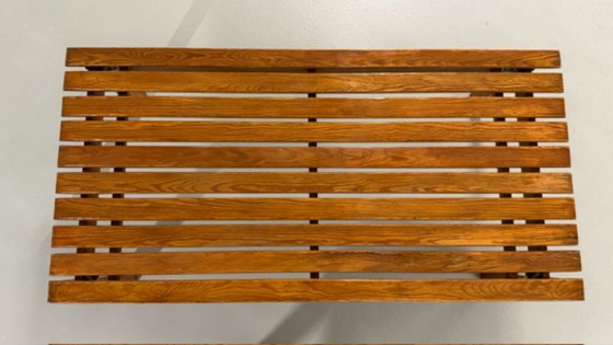 Scandinavian slatted bench or plant table 60s/70s, Benches, Wood, Brown (photo 2 of 7)