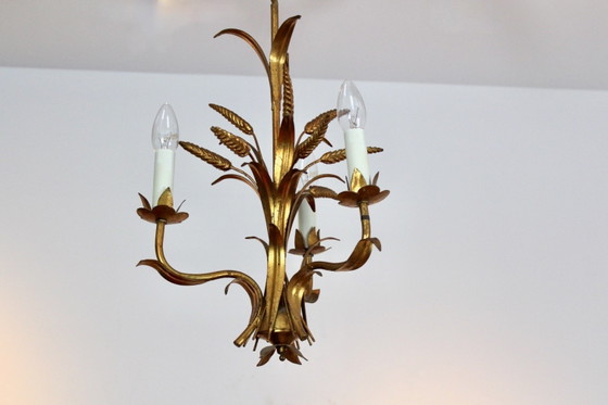 Lampadario a Spighe di Grano di Hans Kögl, Metallo, Dorato, Hollywood Regency (foto 4 di 8)