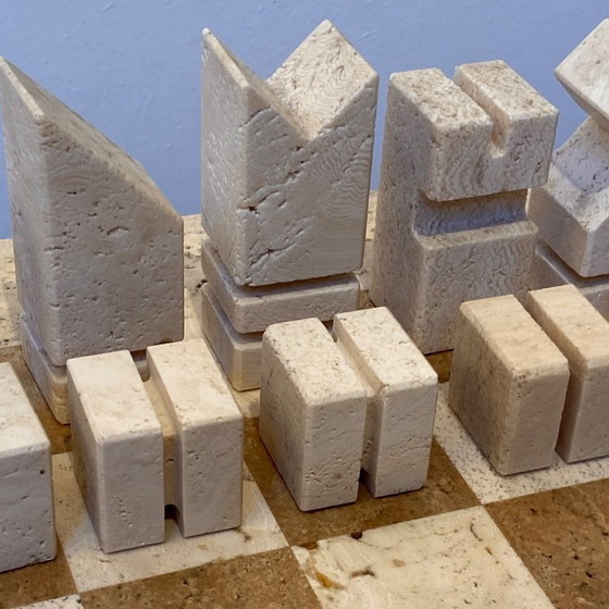 Image 1 of Angelo Mangiarotti chessboard 1970s travertine