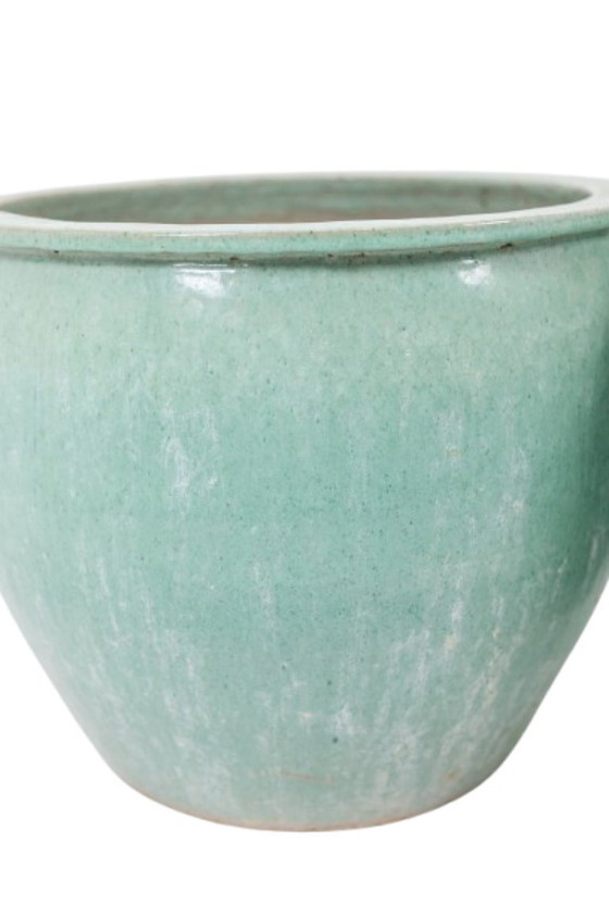 Image 1 of Pair of large glazed terra cotta planters. 1950s.