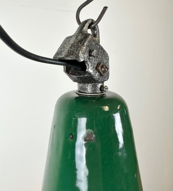 Image 1 of Industrial Green Enamel Factory Lamp with Cast Iron Top, 1960s