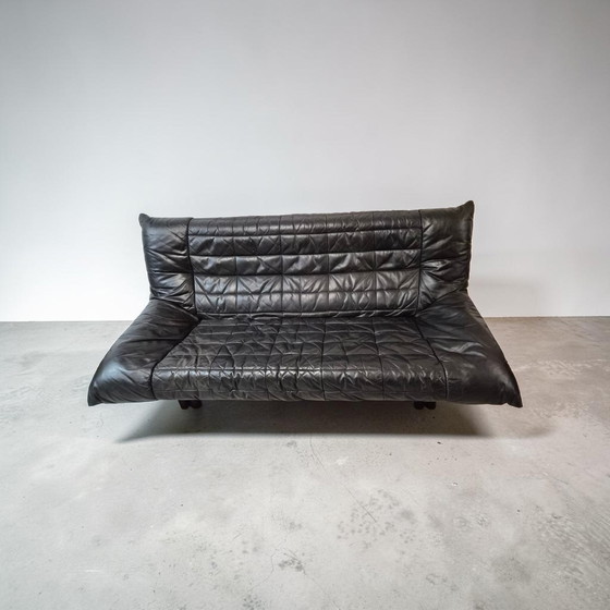 Image 1 of Vintage designer leather 3-seater sofa, couch, Rolf Benz, 1970s/1980s, modern design, black