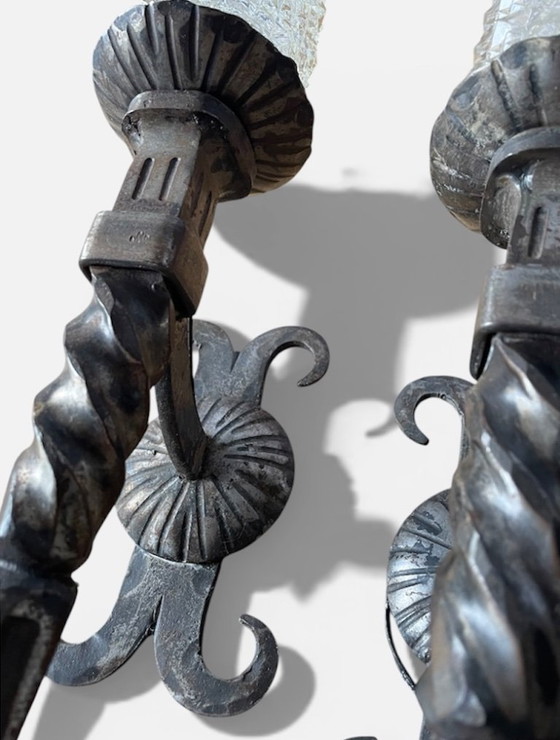 Image 1 of Paar brutalistische Wandleuchten aus Schmiedeeisen