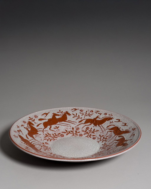 Paulamaria Walter Karlsruher Majolika Large Ceramic Bowl with Horse Relief