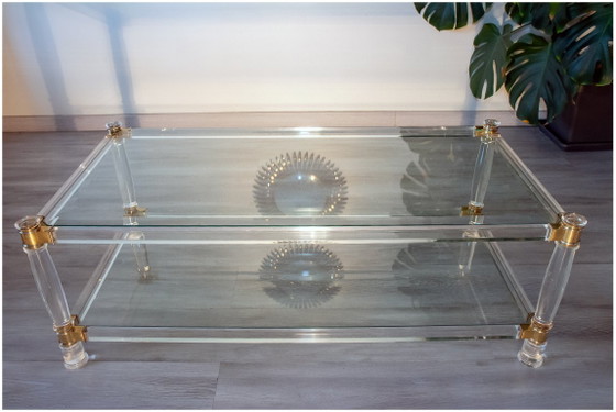 Couchtisch aus Glas, Plexiglas und Messing, 1970-80 – Couchtische (photo 4 of 7)