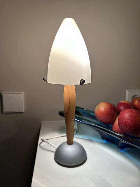 Image 1 of 🌙 Vintage HEMA table lamp – wood, frosted glass & metal | atmospheric retro design lamp