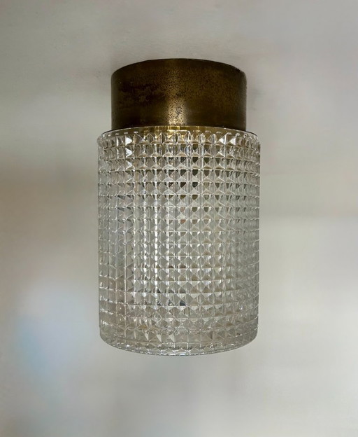 Vintage ceiling light, brass and glass, Carl Fagerlund Sweden 1960