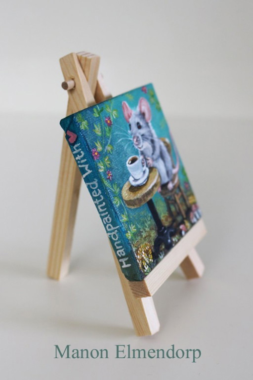 Unique Hand-Painted Little Mouse Cafe Painting, Signed