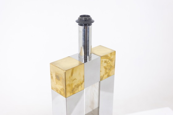 Image 1 of Geometrische lamp van zilver en goud metaal, 1970