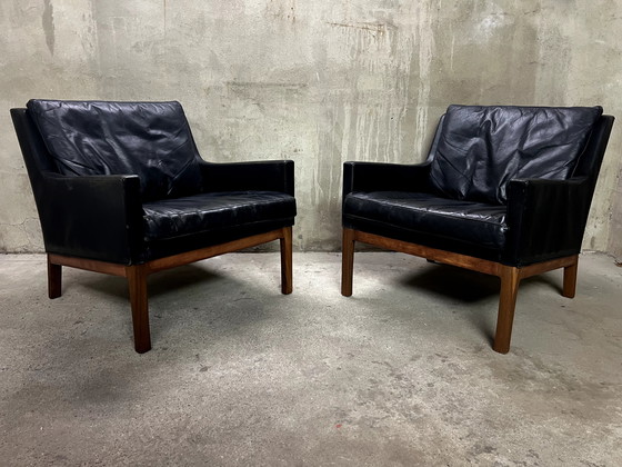 Image 1 of 2X Fauteuil en cuir V. Kai Lyngfeldt Larsen / Soren Willadsen Années 60Er-70Er