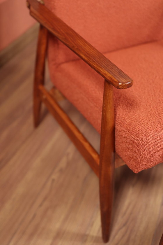 Image 1 of Lounge Chair and footrest Vintage Terracota Boucle,  Mid Century Design, 1960