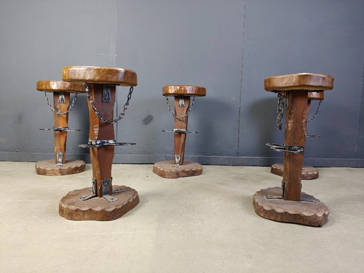 Tabourets de bar vintage brutaliste, ensemble de 5 - années 1960