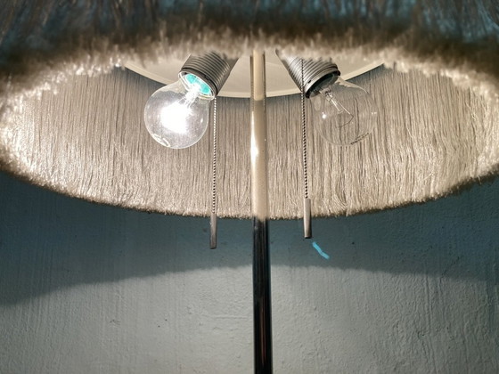 Image 1 of Large Mid - Century Lamp 60s Design With Fringed Shade And Marble Base