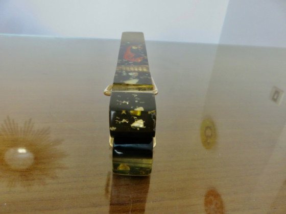 Image 1 of Resin clip with inclusions, photo holder, letter holder, paperweight, 60s