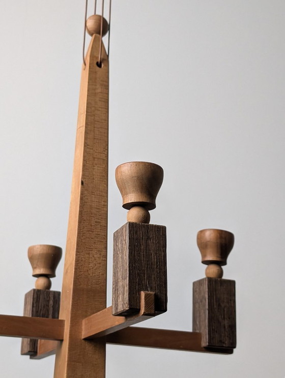 Image 1 of Danish Art Deco Style Wooden Candle Chandelier, 1970s