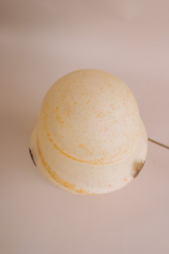 Image 1 of Franse Art Deco tafellamp - geel pate de verre glas 