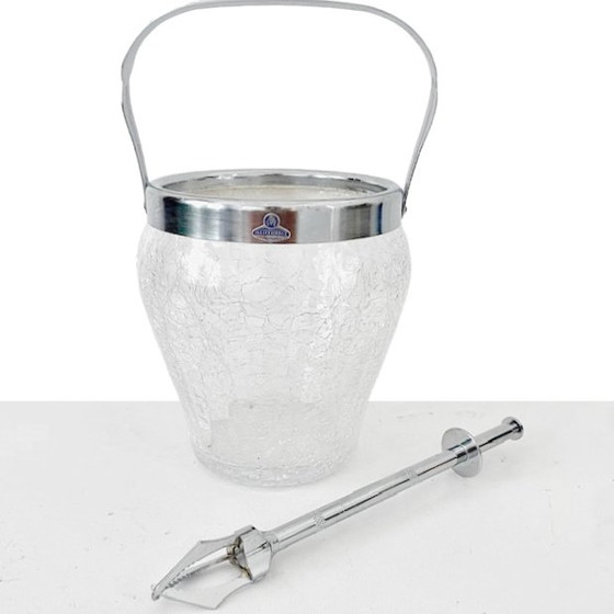 Image 1 of Seau à glace vintage en acier inoxydable verre craquelé De Meyere 1950s