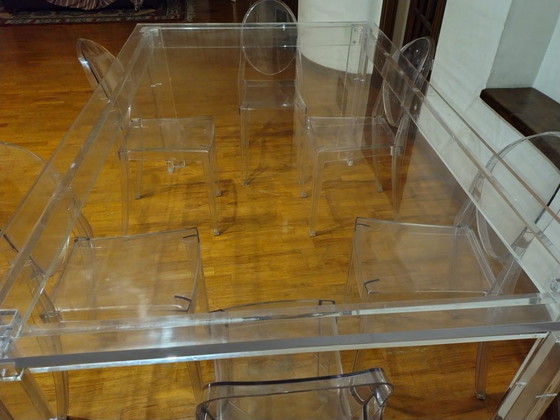 Tavolo di design in plexiglass, Pezzo unico artigianale, Tavoli da pranzo, Trasparente, Modern (foto 4 di 7)