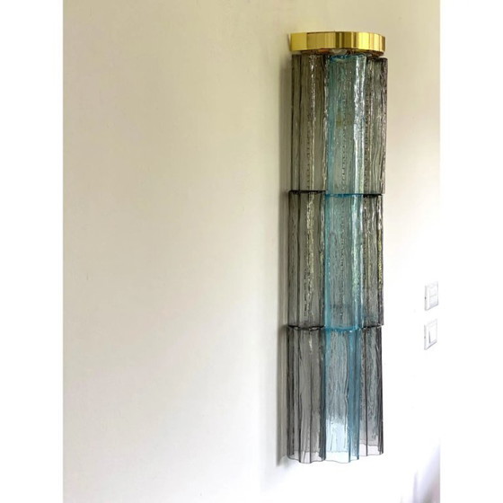 Image 1 of Pair of Italian Murano Glass Tronchi Wall Sconces in Grey and Light Blue