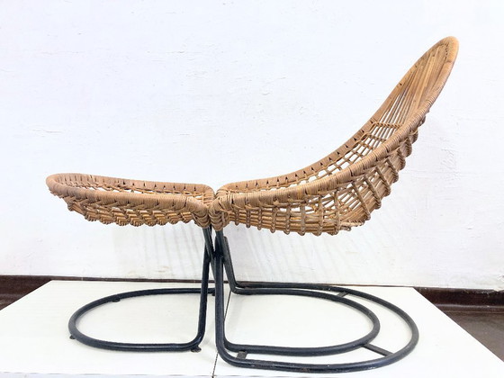 Image 1 of 2 armchairs with stool in rattan 60s design