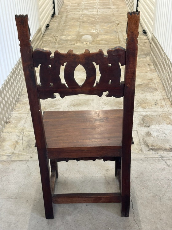 6 Alsatian carved and openwork wooden chairs - 19th century, Dining chairs, Brown (photo 4 of 15)