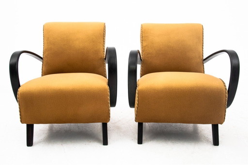Deux fauteuils vintage jaunes de J. Halabala, Tchécoslovaquie, années 1930