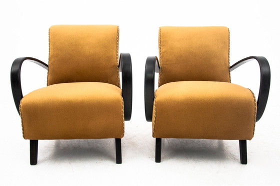 Image 1 of Two yellow vintage armchairs by J. Halabala, Czechoslovakia, 1930s