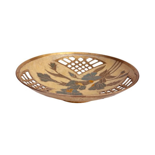 Plat en laiton peint à la main, France, années 1960.