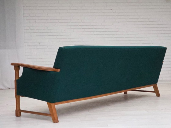 Image 1 of 1970s, Danish 4-seater sofa, furniture wool, solid oak wood.