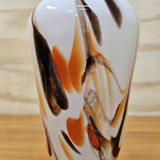 Image 1 of Vaso vintage in vetro opalino/lattice fiammato (H25.5) arancione