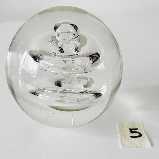 Vintage spherical paperweight crystal swirl transparent 7 cm