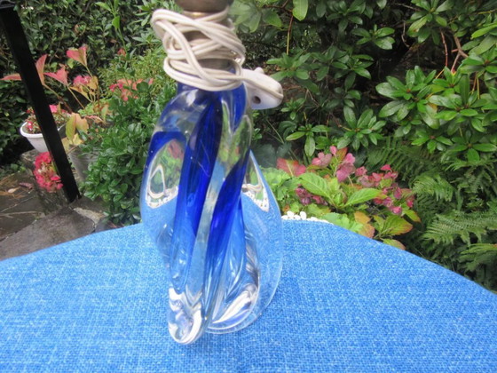 Image 1 of Base de lámpara pequeña Val St Lambert VSL de cristal azul modernista