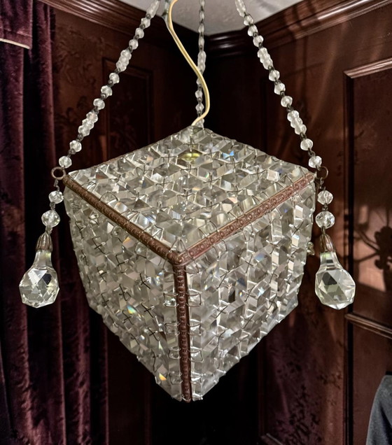 Lámpara colgante de cristal antigua y rara, circa 1900-1920. – Lámparas colgantes, Bronze, Crystal (photo 3 of 5)