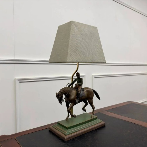 Classic English Bronze Horseman Table Lamp (photo 2 of 10)