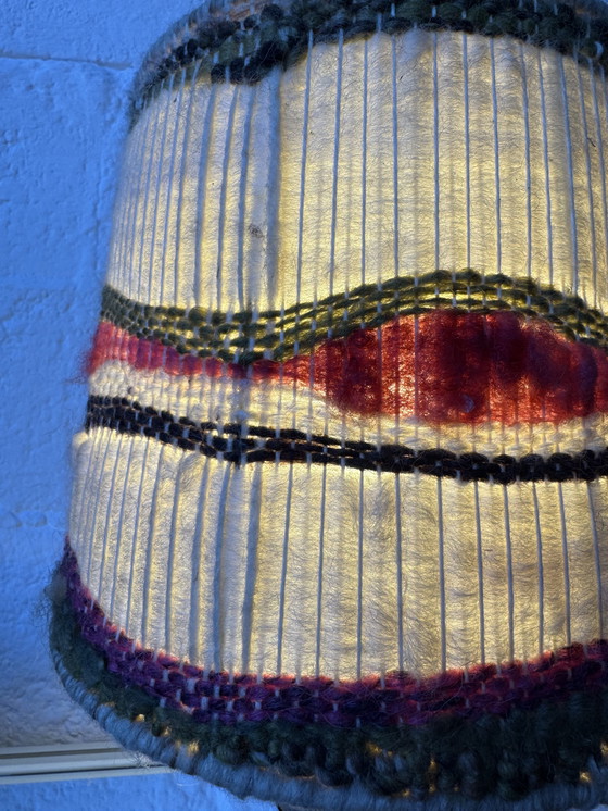 Image 1 of Lamp van chroom, hout en wol uit de jaren 70