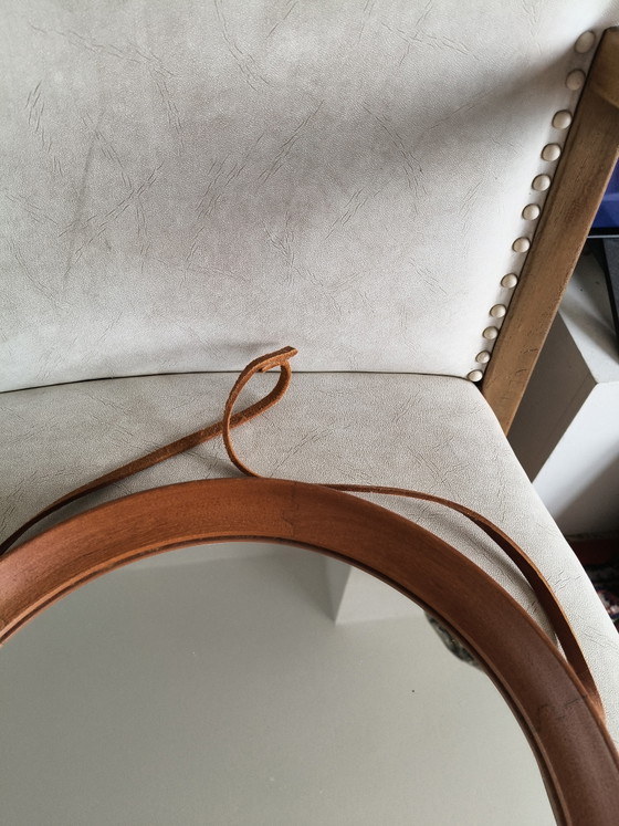 Image 1 of Vintage O.W. Hack Mirror – Teak & Leather – 1960s (Dutch Design) Description: