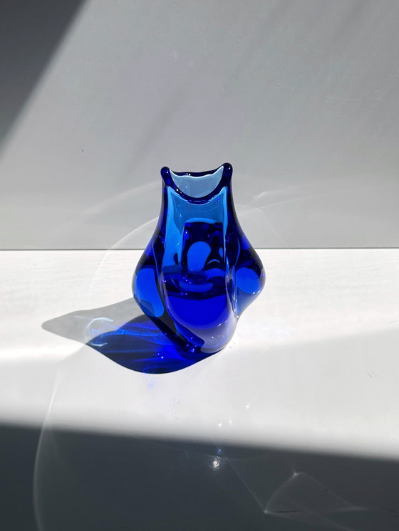Image 1 of Vintage Mini Glass Vase Miroslav Klinger Cobalt Ultramarine Blue Bohemia Solifleur Czech Zelezny Brod ZBS Železnobrodské sklárny