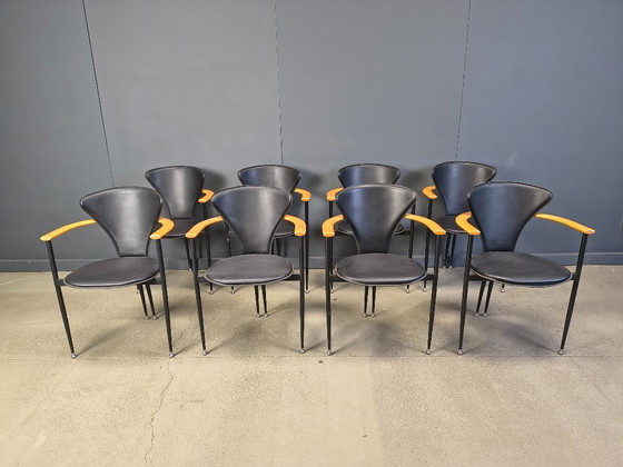 Image 1 of Vintage leren fauteuils van Arrben Italy, jaren 80 - set van 8