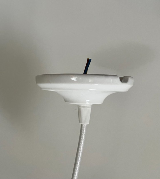 Image 1 of Set of 4 opaline white vintage pendant lamps with new fittings (frosted glass)