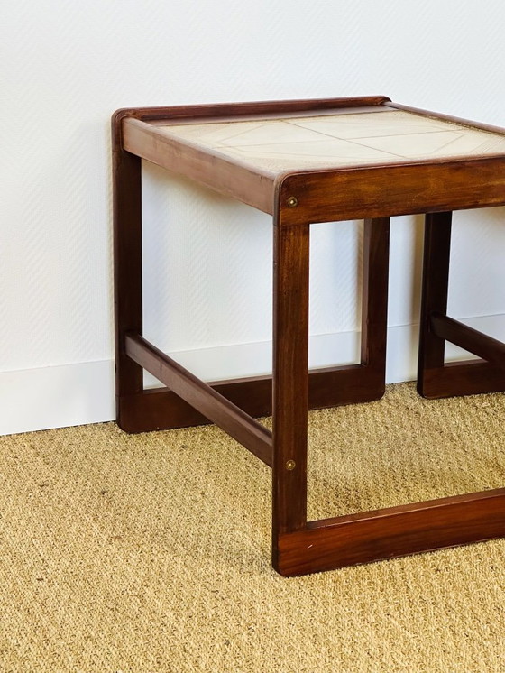 Image 1 of Pair of vintage nesting coffee tables in wood and ceramic, 1960