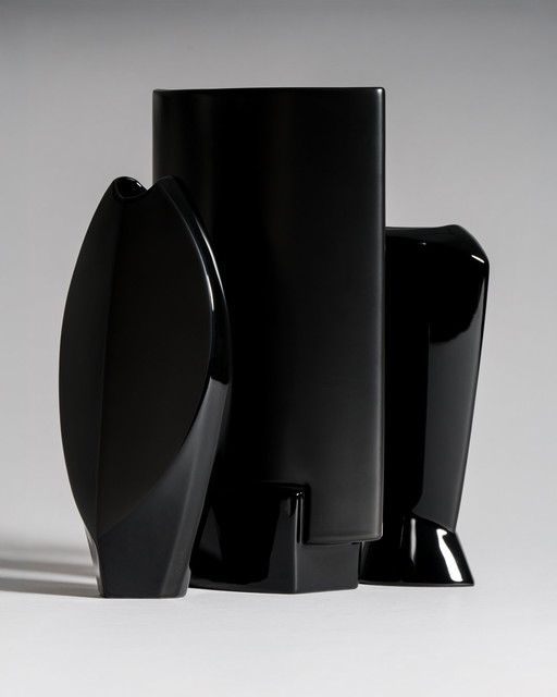 Porcelaine Noire Matte & Glossy Rosenthal Designer Vase Trio Minimalist Chic