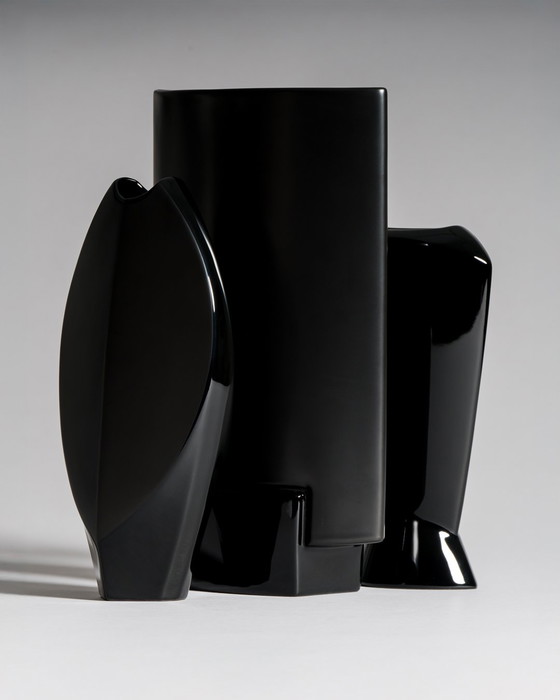 Image 1 of Porcelaine Noire Matt & Glänzend Rosenthal Designer Vase Trio Minimalistischer Chic