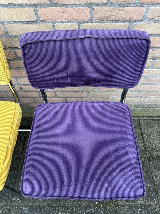 Image 1 of 4 sedie in tessuto a coste con struttura tubolare cromata