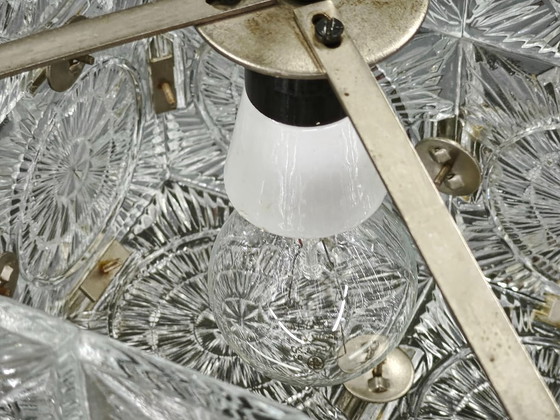 1970s Kamenicky Senov Czech Crystal Glass and Chrome Pendant Light, Chandeliers, Metal, Transparent (photo 6 of 10)