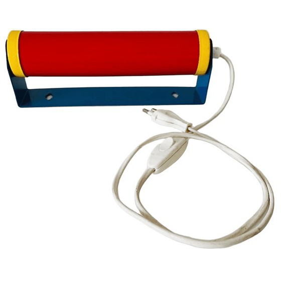 Image 1 of Vintage colourblocking Memphis-stijl wandlamp geel rood blauw 1980's