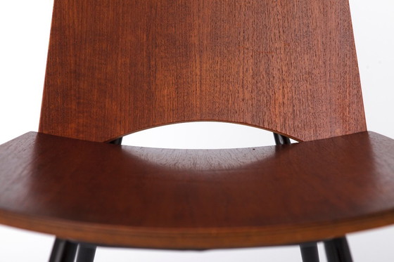 Image 1 of Mid Century Danish Chair 1950s Teak Plywood Chair, Scandinavian Vintage Desk Chair, Metal Frame Dining Chair