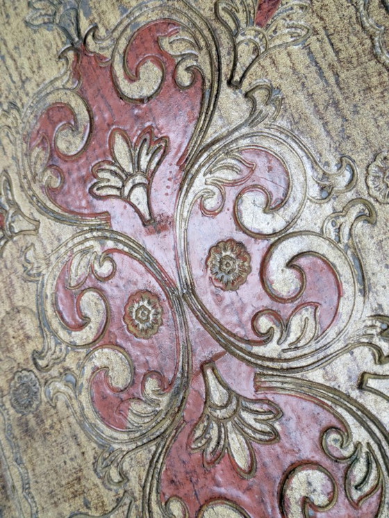 Image 1 of Vintage Florentine Gilt Wood Tray | Hand-Painted Orange & Gold | Midcentury Italian Baroque Decor