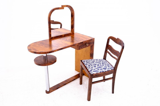 Image 1 of Tocador Art Decó de mediados del siglo XX con silla, Polonia.