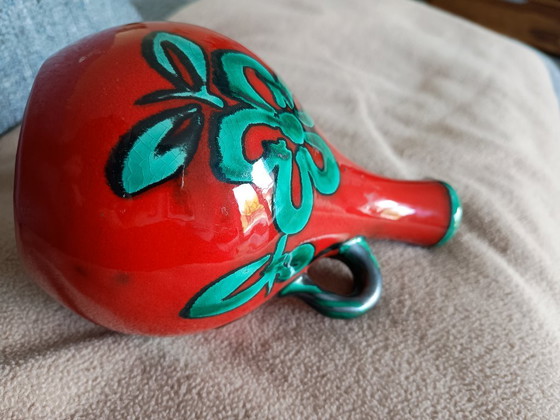 West Germany Schlossberg Vase Red with Green Motifs – Ceramic (photo 5 of 8)