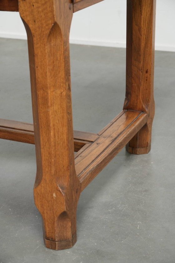 Characterful Antique French Dining Table from the 18th Century with a Fruitwood Top and an Oak Base (photo 9 of 13)